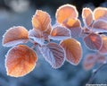 Frost-covered leaves on a brisk winter morning