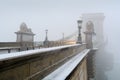 Winter view of Szechenyi chain bridge in Budapest