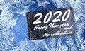 2020 Frost glass pattern. Winter frame on transparent background. Vector 2020 christmas illustration. Vector transparent blue Royalty Free Stock Photo