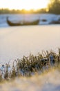 Frost grass by the river at sunrise
