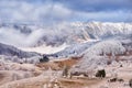 Frost land in the Carpathian Mountain and Transylvania village