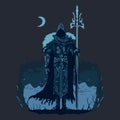 Frost mage vector illustration. Dark wizard. Fairytale sorcerer casting and firing a spell