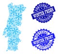 Frost Map of Portugal and Winter Fresh and Frost Grunge Stamps