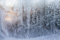 Frost pattern on the window. Beautiful frosty drawing. Abstract winter background Royalty Free Stock Photo