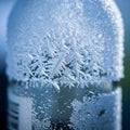 Of frost patterns on a bottle surface, showcasing intricate ice crystal Royalty Free Stock Photo