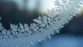 Frost patterns form on a window resembling delicate crystalli Royalty Free Stock Photo