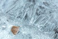 Frost patterns on ice surface. River covered with ice Royalty Free Stock Photo