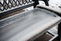 Frost patterns on a park bench Royalty Free Stock Photo