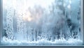 Frost Patterns On A Window Pane With Snow Below During Winter Sunrise Royalty Free Stock Photo