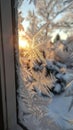 Frost patterns on a window at sunrise Royalty Free Stock Photo