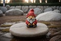 Frost on a stone garden gnome