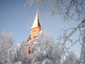 Frost on a tree, church in Arjeplog