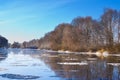 Frost on the trees on bank of river