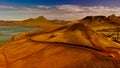 Frostastadhavatn lake in Landmannalaugar, Southern Iceland panoramic aerial view