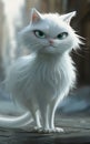 Frostbite Feline: A Talented and Adorable White Kitty with Blue Eyes Takes to the Sidewalk in an Angry Yet Entertaining Display Royalty Free Stock Photo