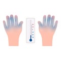 Frostbite hands and thermometer icon vector