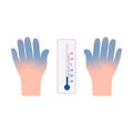 Frostbite hands and thermometer icon vector