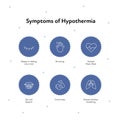 Frostbite and hypothermia health care infographic collection. Vector flat design healthcare illustration. Blue snowflake circle
