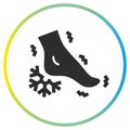 frostbite limb icon, frozen foot, leg with snowflake