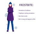 Frostbite, woman body sensitivity to cold, vector illustration