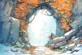 frostbitten leaves creating a frozen archway over a secluded path