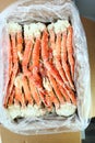 frosted Alaska king crab closeup photo on white table background Royalty Free Stock Photo