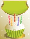 Frosted birthday cupcake with placard