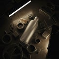 Frosted Bottle and Metal Components Under Dramatic Studio Lighti Royalty Free Stock Photo