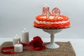 Frosted cake with 49 candle