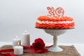 Frosted cake with 39 candle