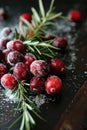 Frosted Cranberries on Decorative Plate with Pine Sprigs