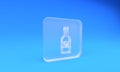 Frosted glass Glass bottle of vodka icon isolated on blue background. Square frosted glass button. 3D render Royalty Free Stock Photo