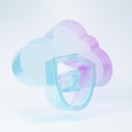Frosted glass Cloud and shield icon isolated on white background. Cloud storage data protection. Security, safety Royalty Free Stock Photo
