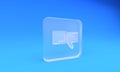 Frosted glass Dislike icon isolated on blue background. Square frosted glass button. 3D render illustration Royalty Free Stock Photo