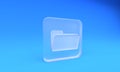 Frosted glass Folder icon isolated on blue background. Square frosted glass button. 3D render illustration Royalty Free Stock Photo