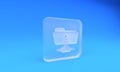 Frosted glass FTP folder upload icon isolated on blue background. Software update, transfer protocol, router, teamwork Royalty Free Stock Photo
