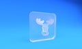 Frosted glass Moose head with horns icon isolated on blue background. Square frosted glass button. 3D render Royalty Free Stock Photo