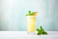 frosted glass of pineapple juice with a sprig of mint on top Royalty Free Stock Photo