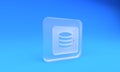Frosted glass Server, Data, Web Hosting icon isolated on blue background. Square frosted glass button. 3D render Royalty Free Stock Photo