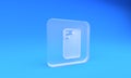 Frosted glass Smartphone, mobile phone icon isolated on blue background. Square frosted glass button. 3D render Royalty Free Stock Photo