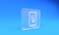 Frosted glass Smartphone, mobile phone with security shield icon isolated on blue background. Square frosted glass Royalty Free Stock Photo