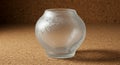 A frosted glass vase with a rounded, bulbous shape is set against a cork-textured Royalty Free Stock Photo