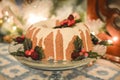 Frosted Holiday Bundt Cake on Platter Royalty Free Stock Photo