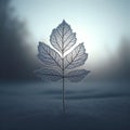 Frosted leaf in a winter forest, beautiful winter morning scene with snow and sunlight, background, generative ai Royalty Free Stock Photo