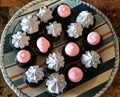 Frosted Mini Chocolate Cupcakes with Pink and Lavender Vanilla Buttercream Royalty Free Stock Photo