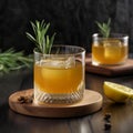 Frosted rim Scotch whiskey hot toddy with honey and ginger syrup