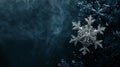 Frosted snowflake on a dark background winter macro shot of a snow crystal