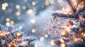 Frosted snowflake ornament with festive bokeh lights