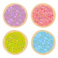 Frosted sugar cookies, Set Italian Freshly baked cookies with pink violet blue green frosting and colorful sprinkles. Bright color Royalty Free Stock Photo