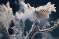 frosted tree, with butterfly perched on branch